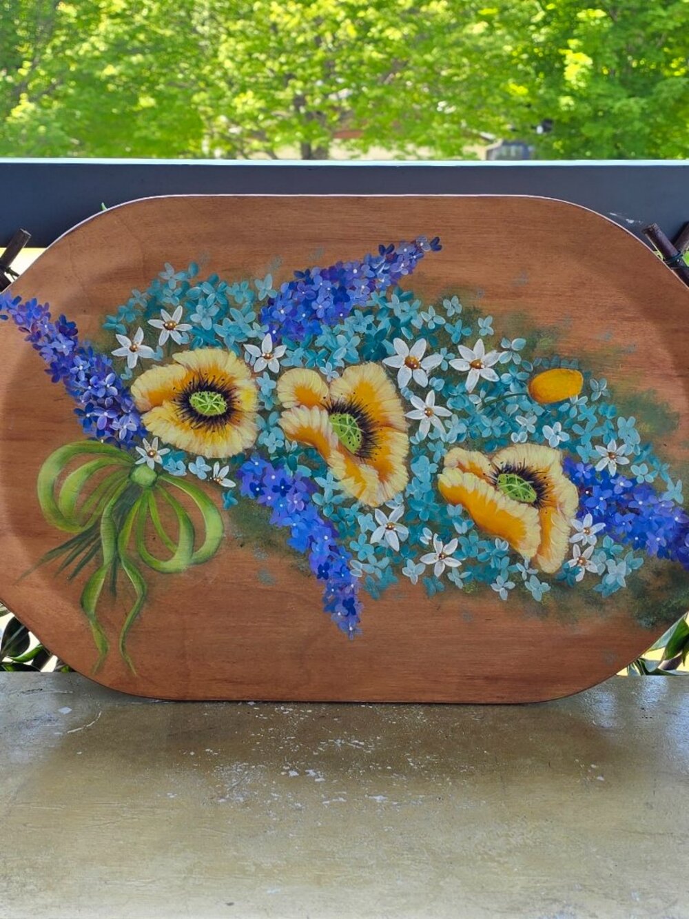 Cute Hand‑Painted Floral Wooden decorative Platter Cottagecore Fairycore - Picture 3 of 10